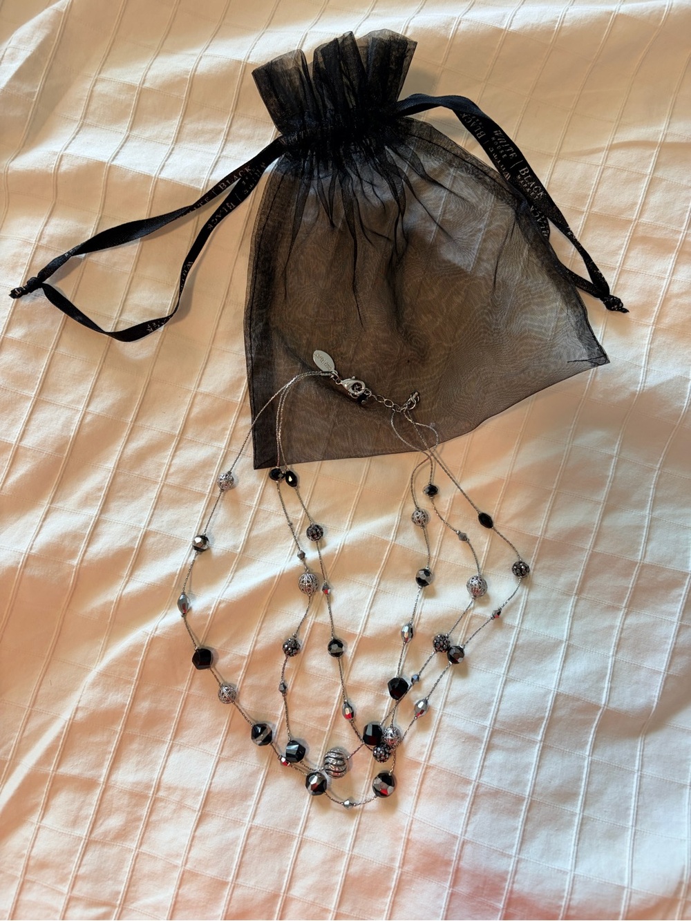 White House Black Market Multi-Strand Black and Silver Beaded Necklace